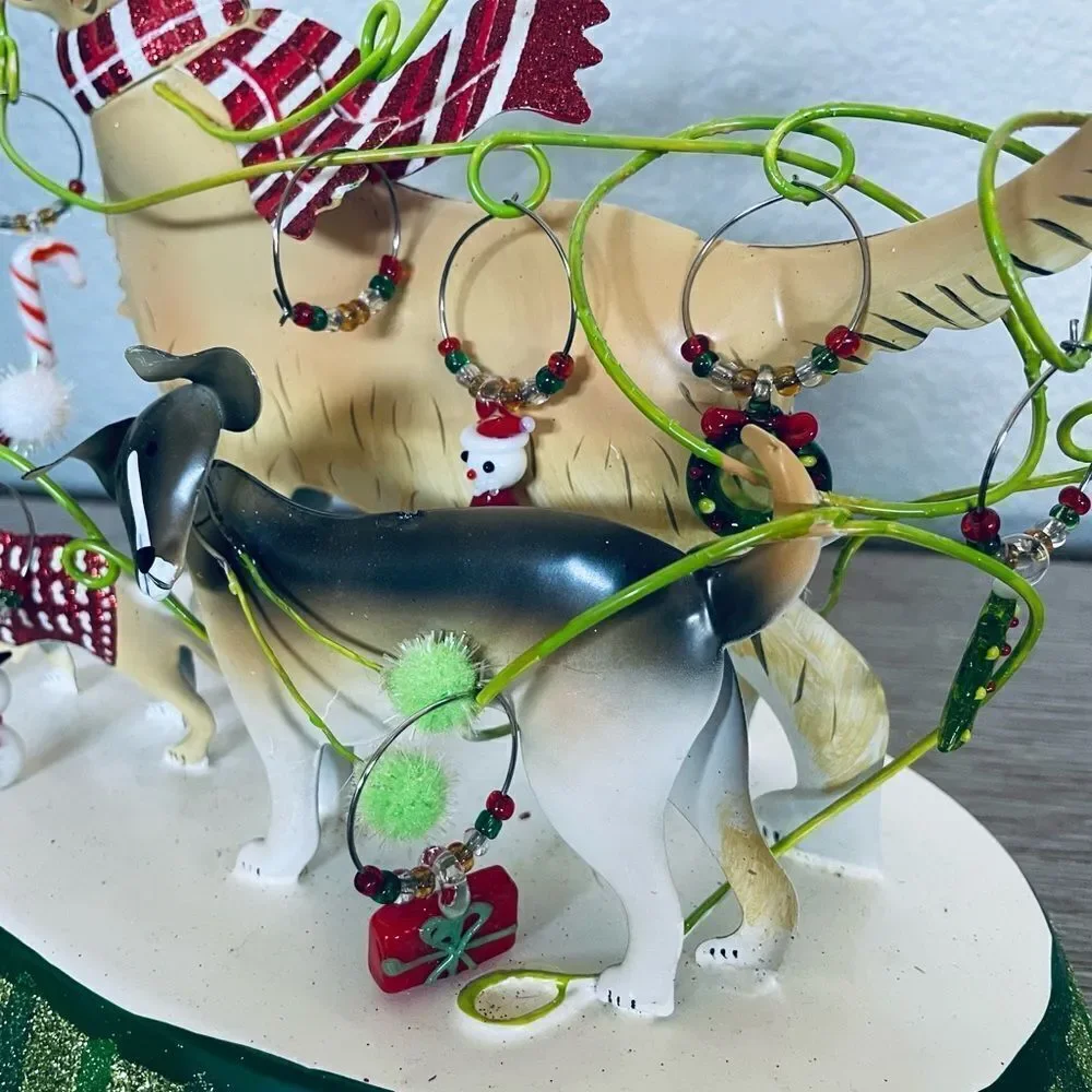Pier 1 Christmas Dog Wine Glass Charm Holder Display